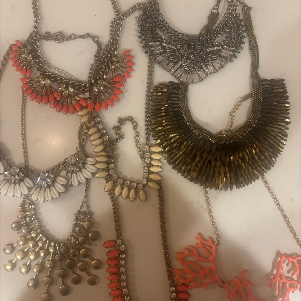 Elegant Multi-Color Statement Necklace Set (8 necklaces total)